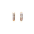 A pair of stylish Huggies earrings designed in rose gold-filled metal, showcasing square cubic zirconia stones that glisten beautifully against a white backdrop.